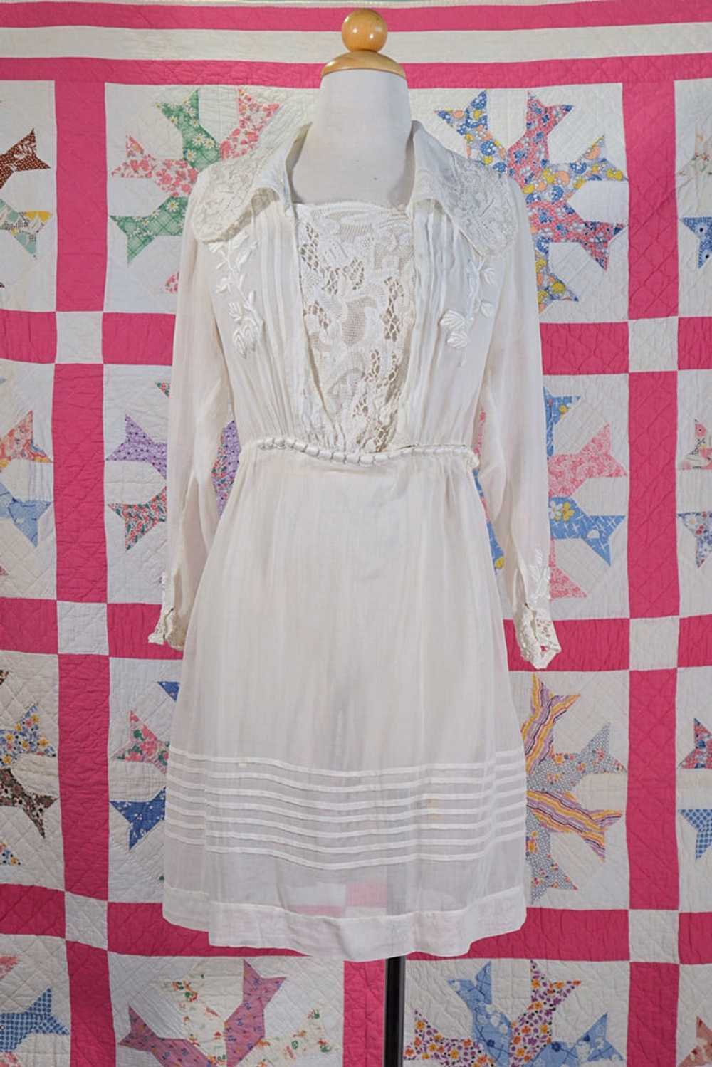 Antique Edwardian Lawn Dress, Vintage Lace Mini D… - image 1