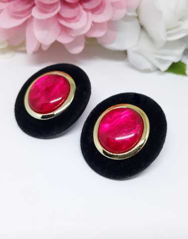 Gorgeous Pink and Velvet Earrings - Pierced, 1980… - image 1