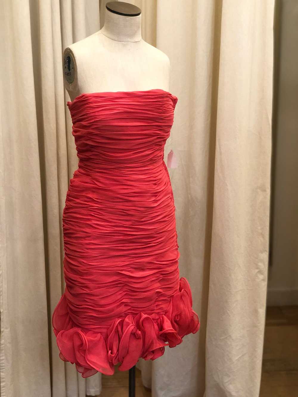 1980's Lillie Rubin Ruched Coral Dress - image 1