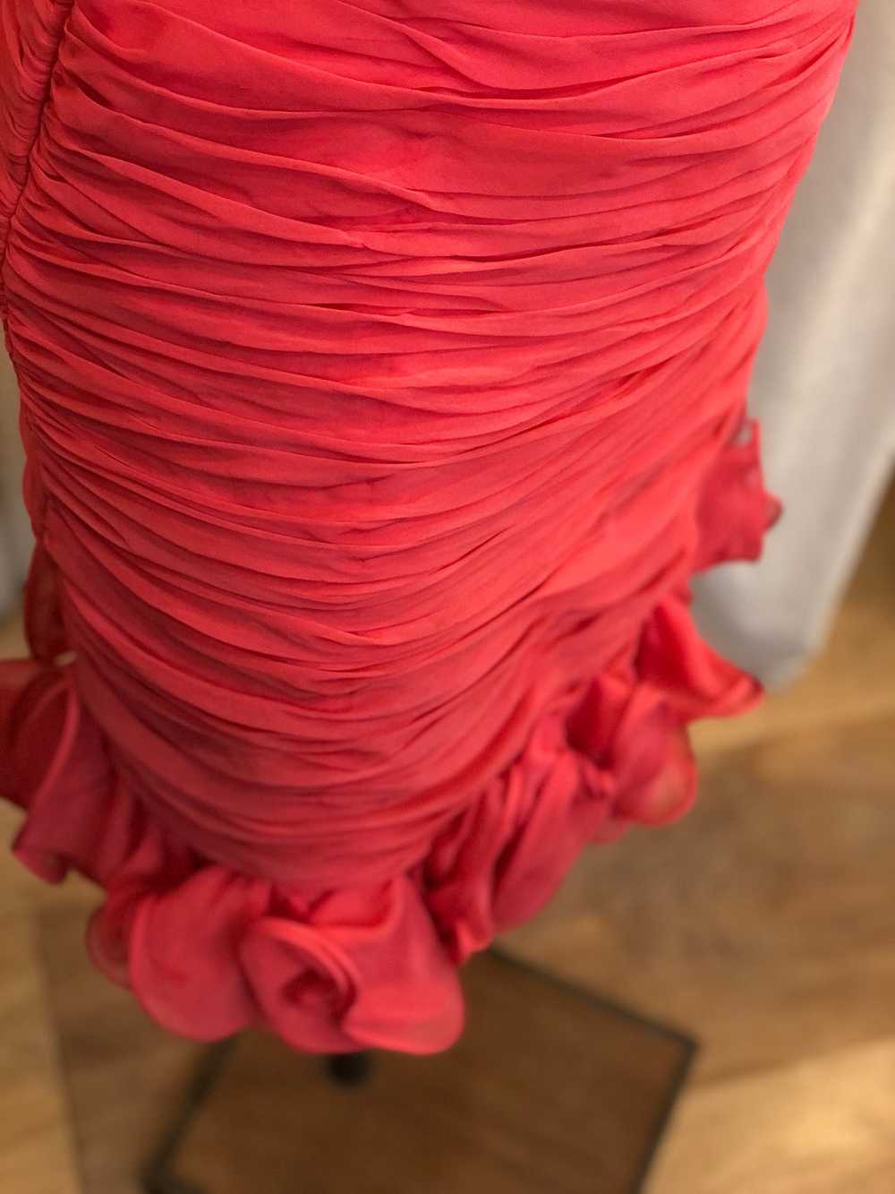 1980's Lillie Rubin Ruched Coral Dress - image 2