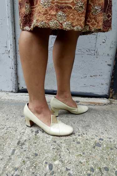 1960's Ecru Studded Loafer Heels