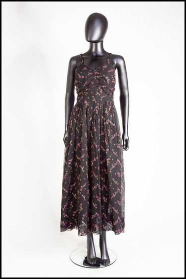 Vintage 1940s Black Printed Tulle Maxi Dress - image 1