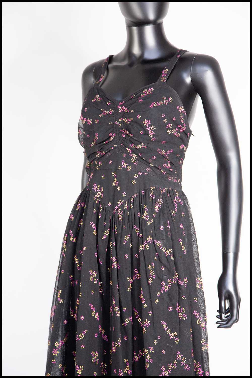 Vintage 1940s Black Printed Tulle Maxi Dress - image 2