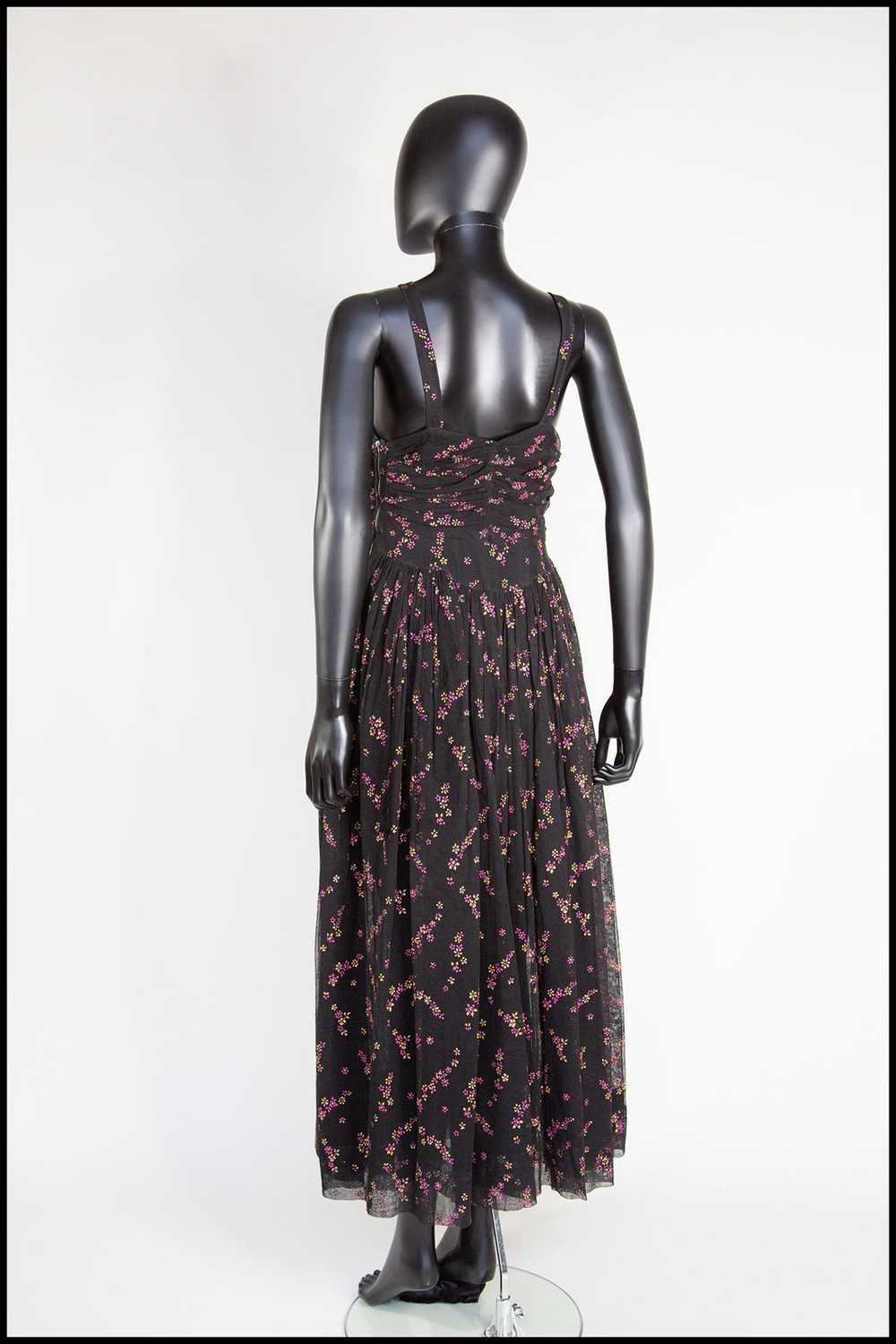Vintage 1940s Black Printed Tulle Maxi Dress - image 5