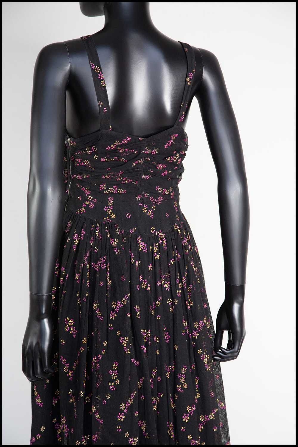 Vintage 1940s Black Printed Tulle Maxi Dress - image 6