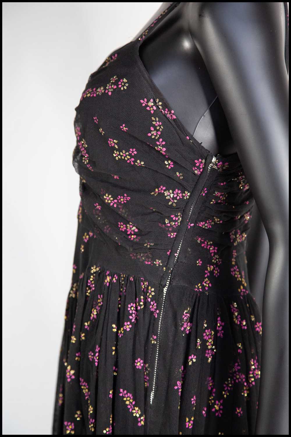 Vintage 1940s Black Printed Tulle Maxi Dress - image 7