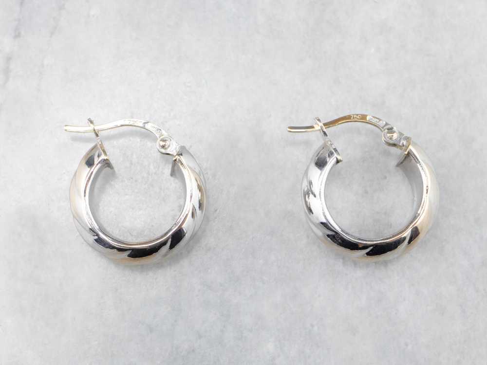 18K White Gold Cuff Hoop Earrings - image 5