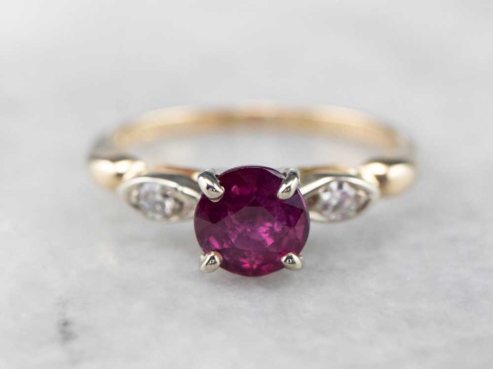 Pink Sapphire and Diamond Two Tone Gold Ring - image 2