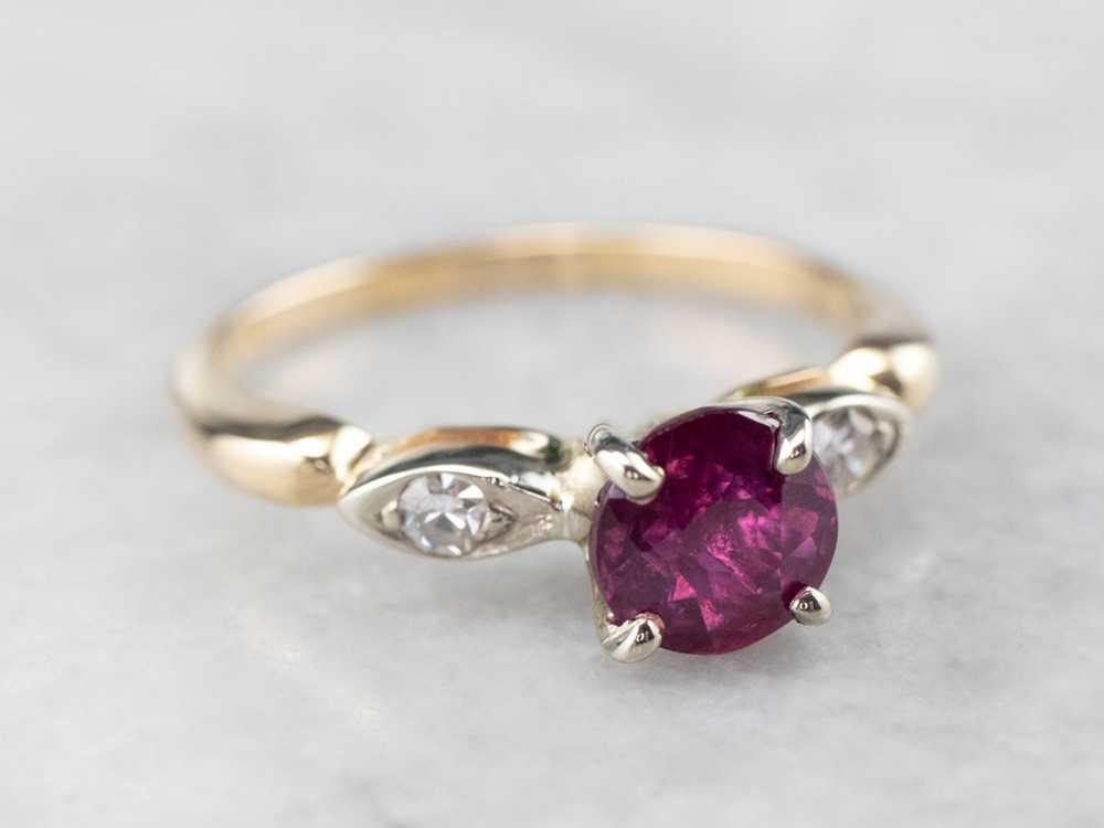 Pink Sapphire and Diamond Two Tone Gold Ring - image 3