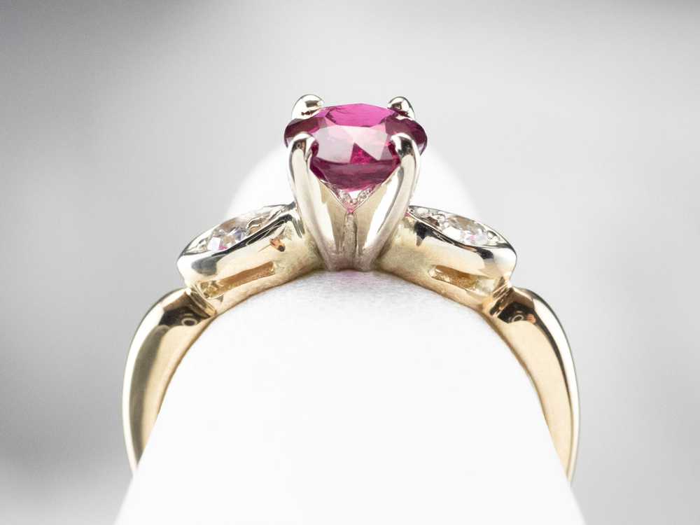 Pink Sapphire and Diamond Two Tone Gold Ring - image 8