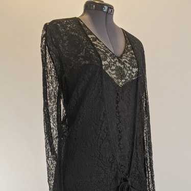 1930s Black Lace Long Sleeve Evening Gown - image 1