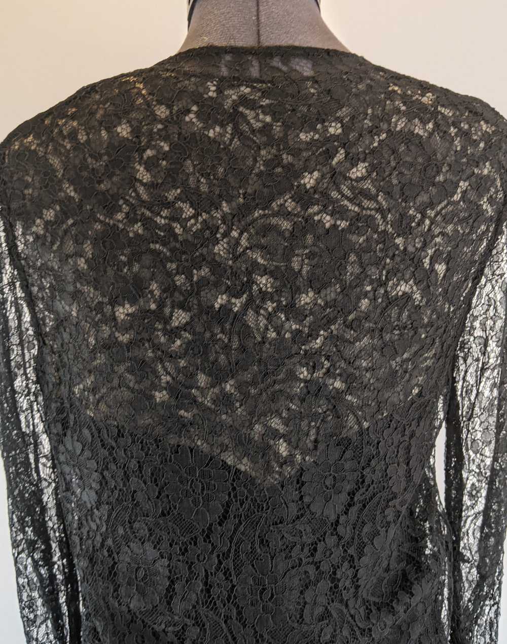 1930s Black Lace Long Sleeve Evening Gown - image 6