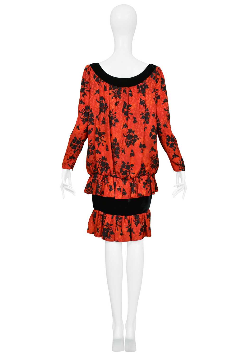 YVES SAINT LAURENT YSL RED & BLACK FLORAL PRINT D… - image 2