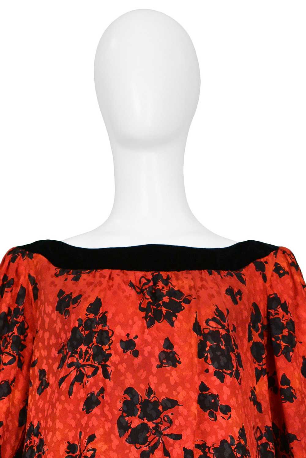 YVES SAINT LAURENT YSL RED & BLACK FLORAL PRINT D… - image 4