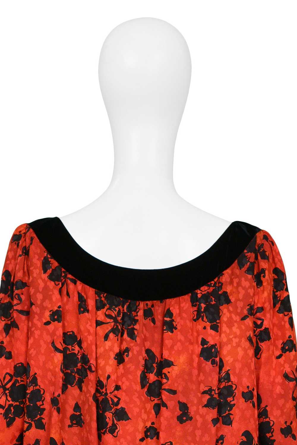 YVES SAINT LAURENT YSL RED & BLACK FLORAL PRINT D… - image 5