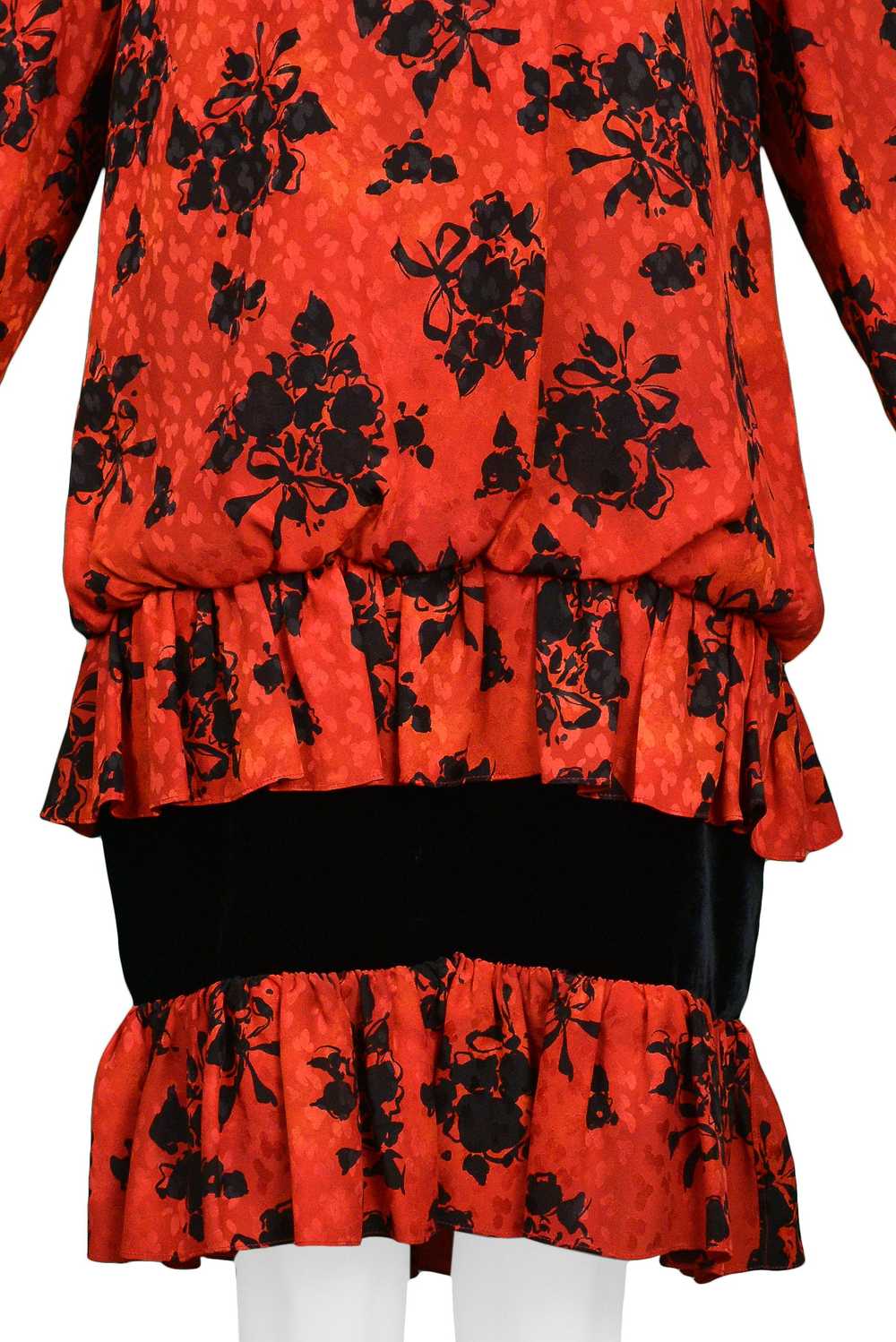 YVES SAINT LAURENT YSL RED & BLACK FLORAL PRINT D… - image 6