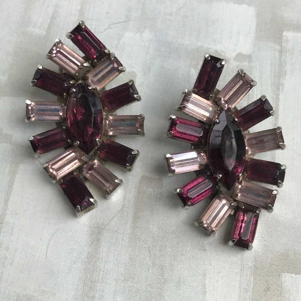 1960s Purple Rhinestone Earrings - image 1