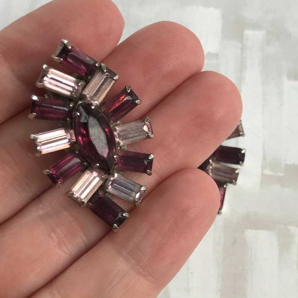 1960s Purple Rhinestone Earrings - image 2