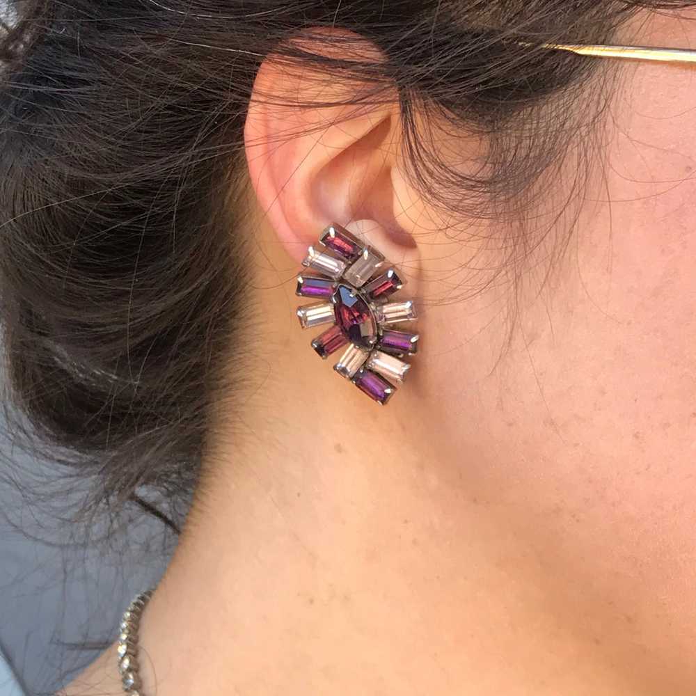 1960s Purple Rhinestone Earrings - image 3