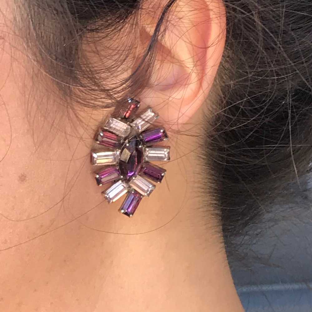 1960s Purple Rhinestone Earrings - image 5