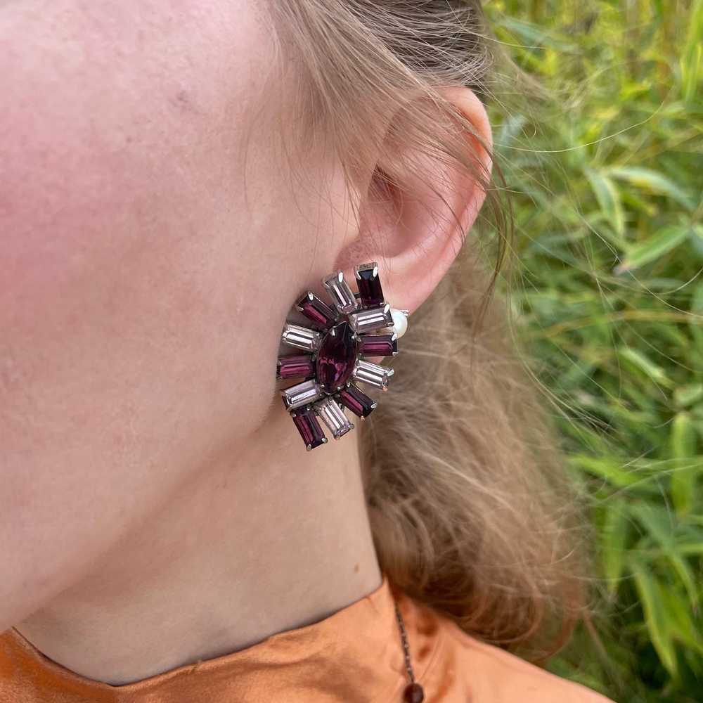 1960s Purple Rhinestone Earrings - image 6