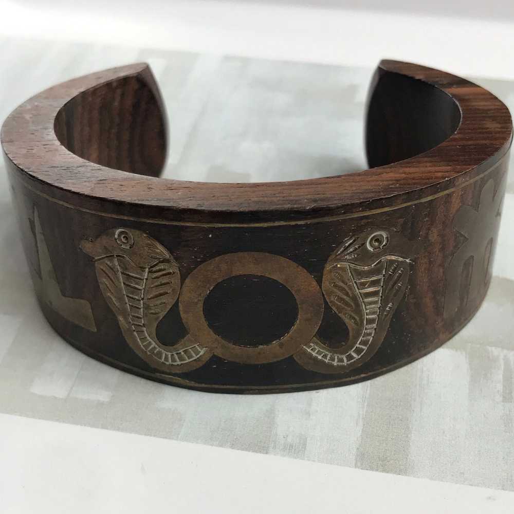 Cobra Snake Egyptian Style Wood Cuff Bracelet - image 1