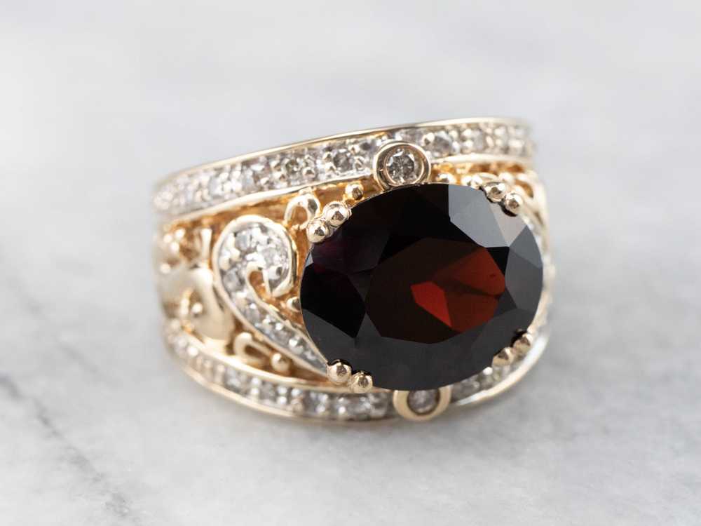 Pyrope Garnet and Diamond Two Tone Gold Ring - image 1