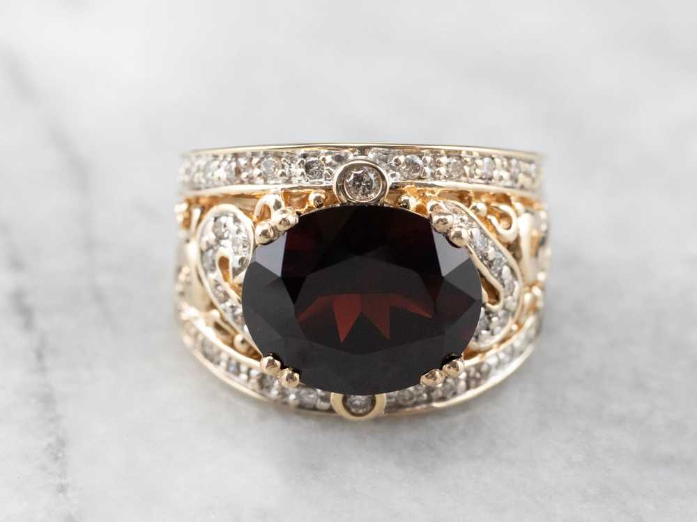 Pyrope Garnet and Diamond Two Tone Gold Ring - image 2