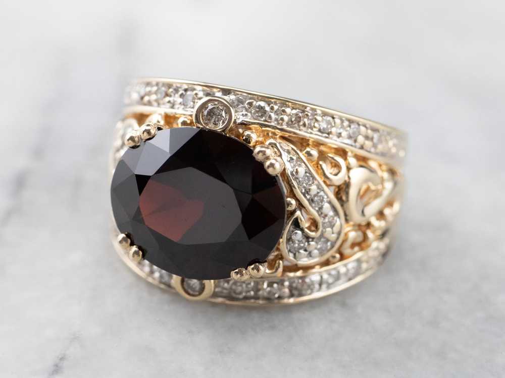 Pyrope Garnet and Diamond Two Tone Gold Ring - image 3