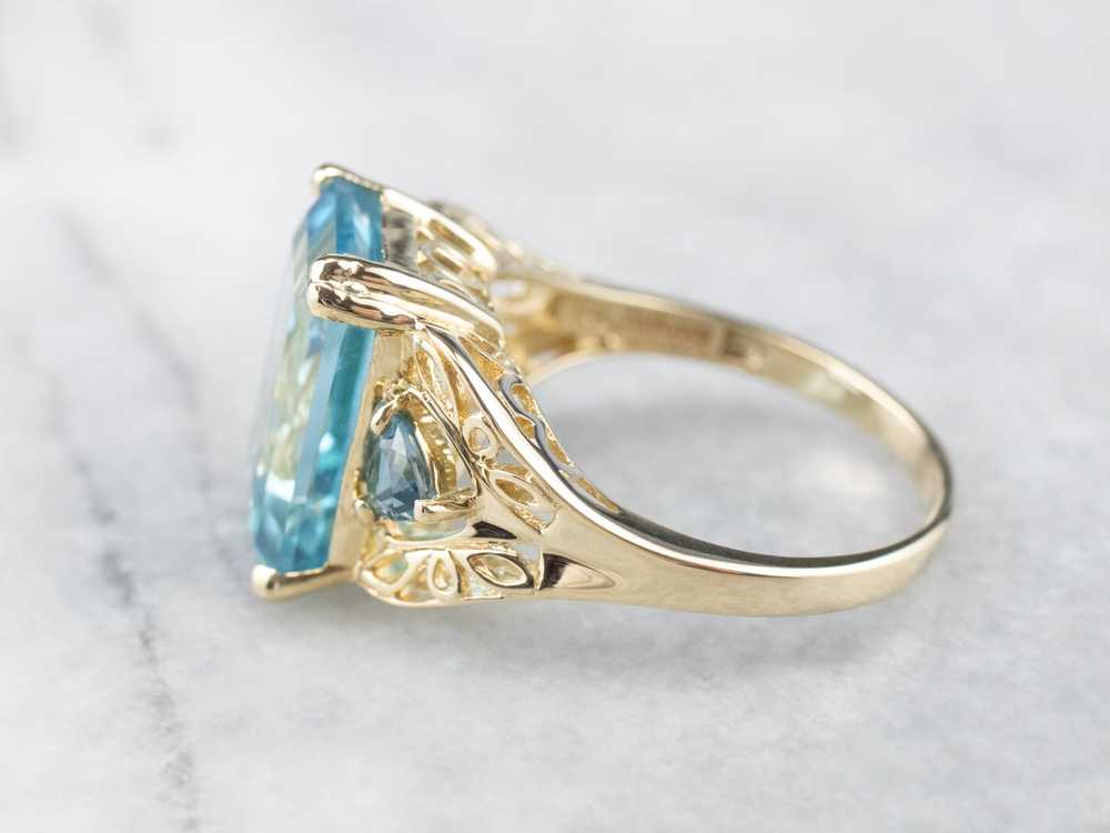 Three Stone Blue Topaz Gold Cocktail Ring - image 4