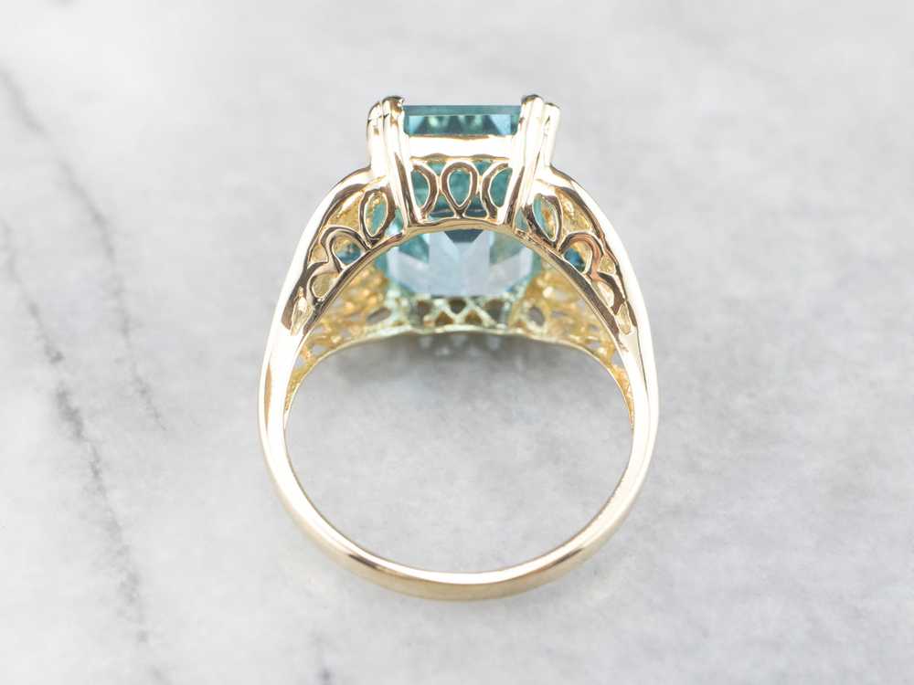 Three Stone Blue Topaz Gold Cocktail Ring - image 5