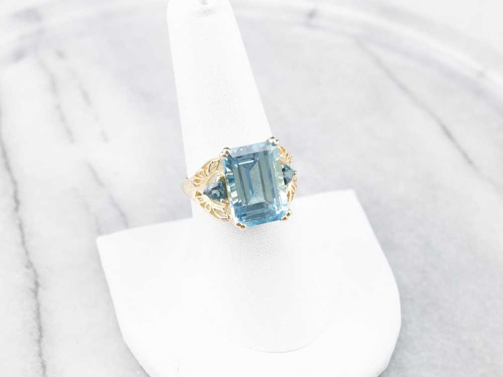 Three Stone Blue Topaz Gold Cocktail Ring - image 7