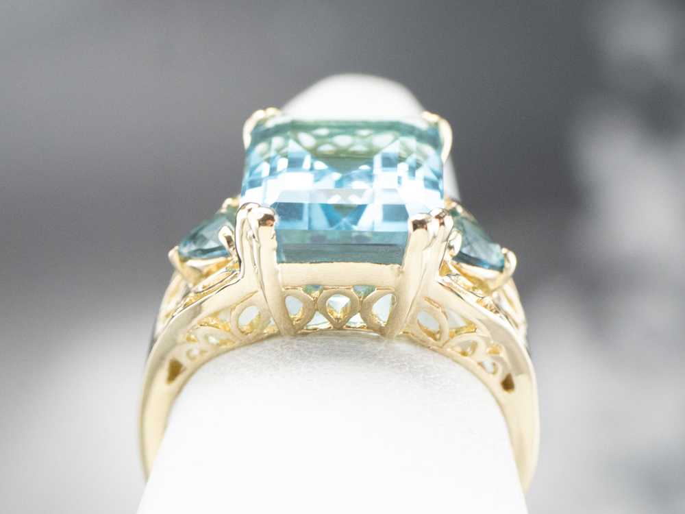 Three Stone Blue Topaz Gold Cocktail Ring - image 8