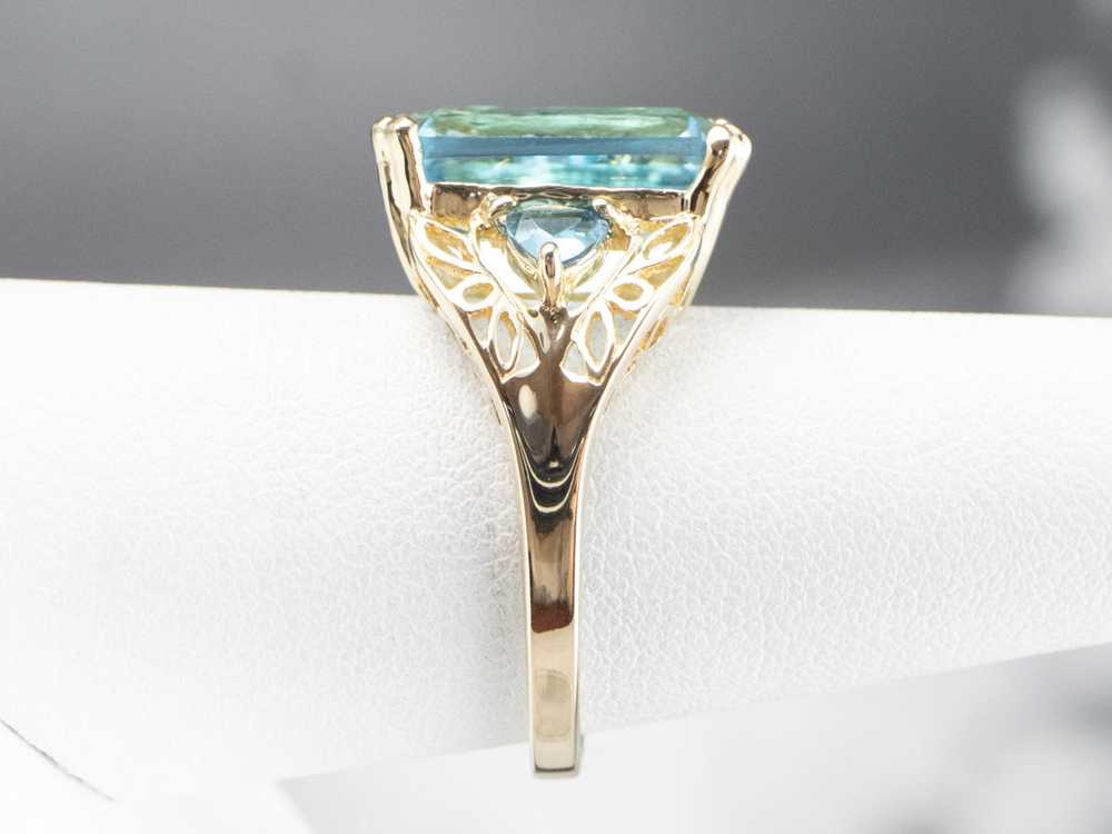 Three Stone Blue Topaz Gold Cocktail Ring - image 9