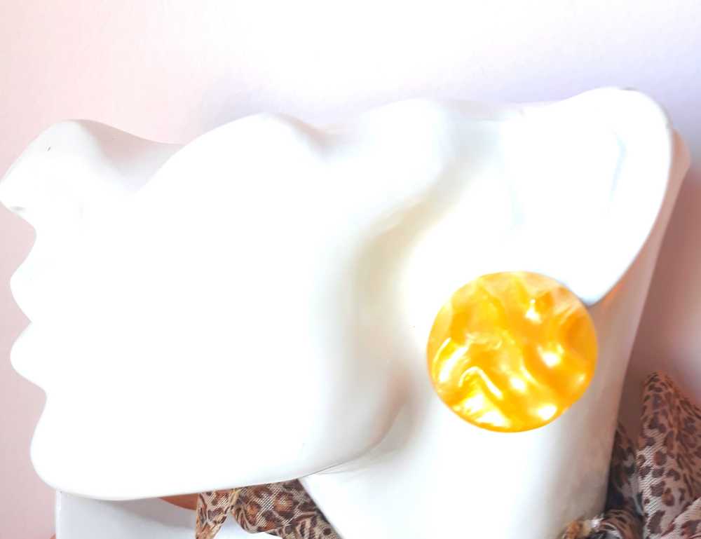 1960s Canary Yellow Lucite Button Earrings - Made… - image 3