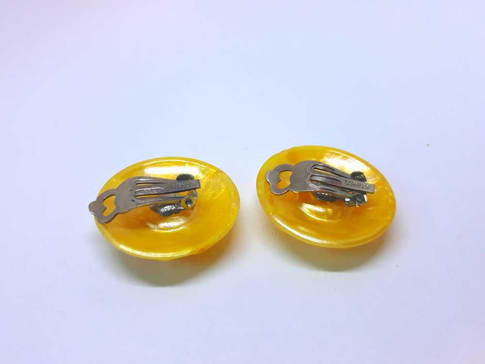 1960s Canary Yellow Lucite Button Earrings - Made… - image 6