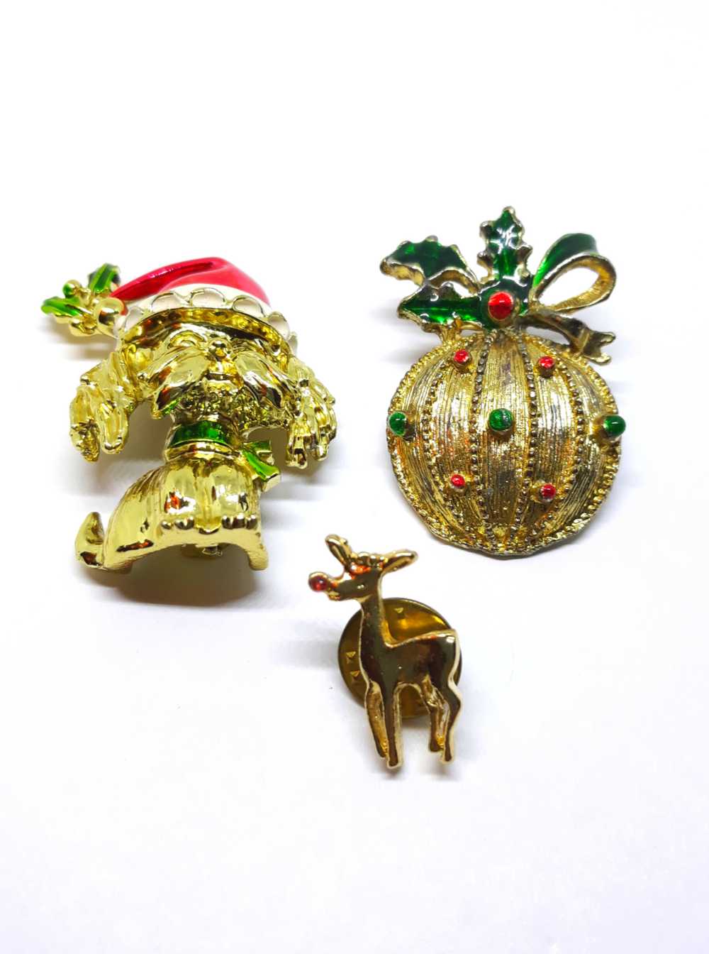 Christmas Brooch Lot - Dog, Rudolph Pin and Ornam… - image 2