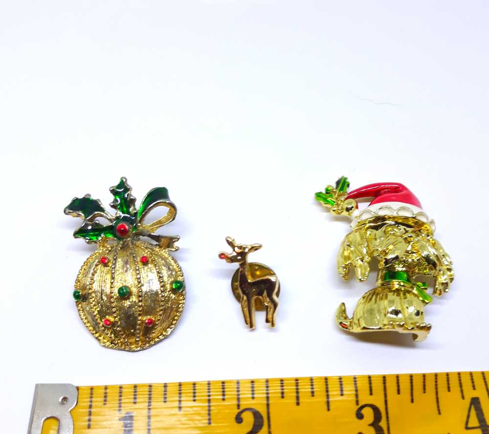 Christmas Brooch Lot - Dog, Rudolph Pin and Ornam… - image 5