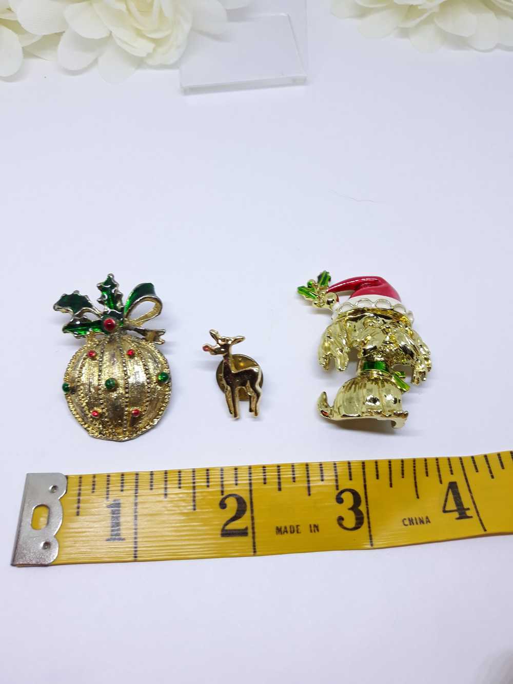 Christmas Brooch Lot - Dog, Rudolph Pin and Ornam… - image 6