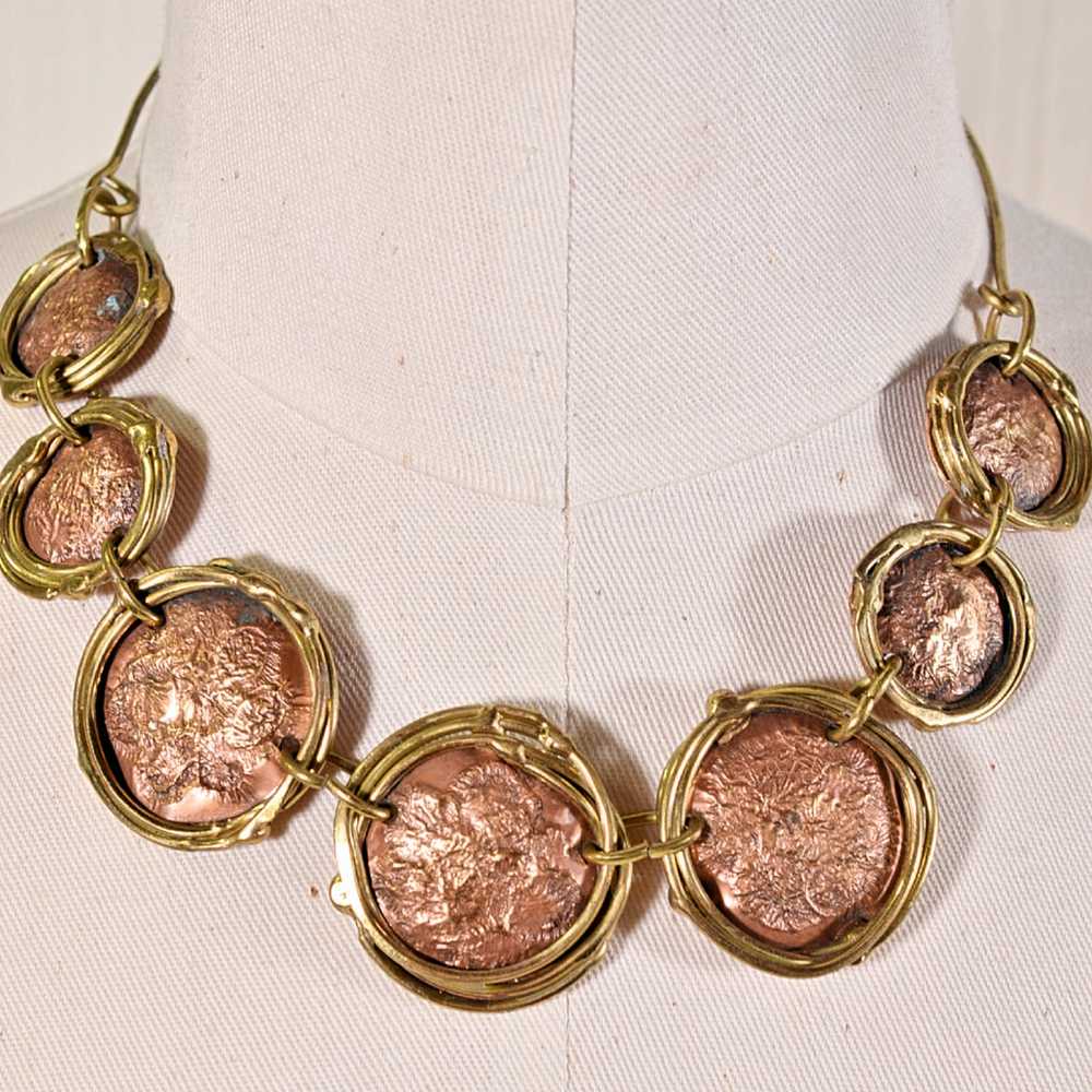 Vintage Copper Brutalist Choker, Mixed Metal Mode… - image 2