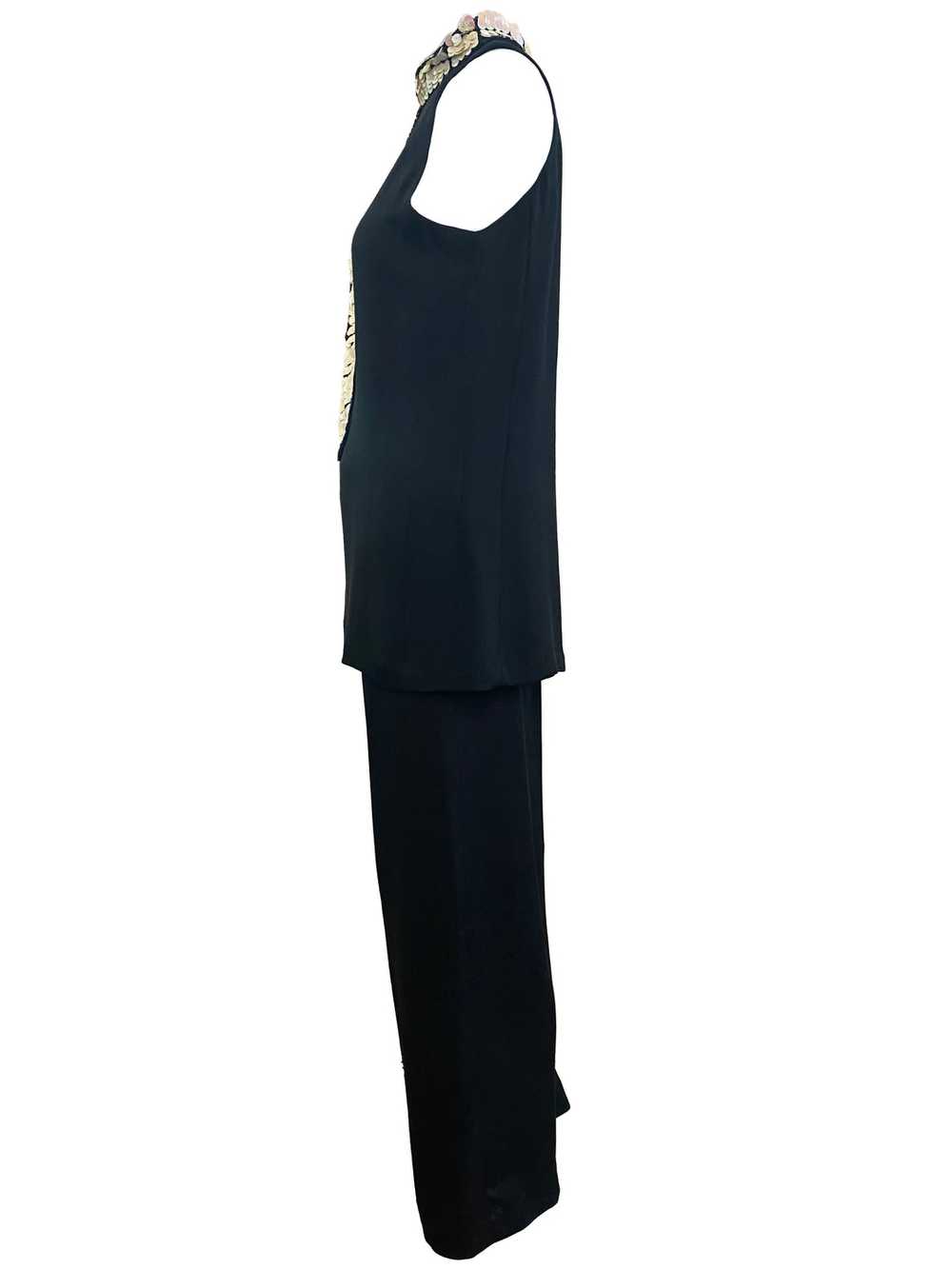 90s does Swinging 60s Black Satin Pantsuit with S… - image 2