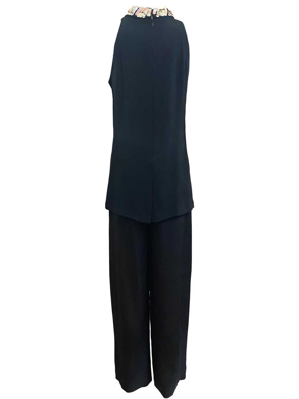 90s does Swinging 60s Black Satin Pantsuit with S… - image 3