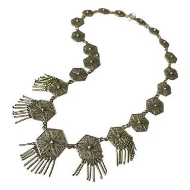1920s Italian Silver Vermeil Filigree Necklace wi… - image 1