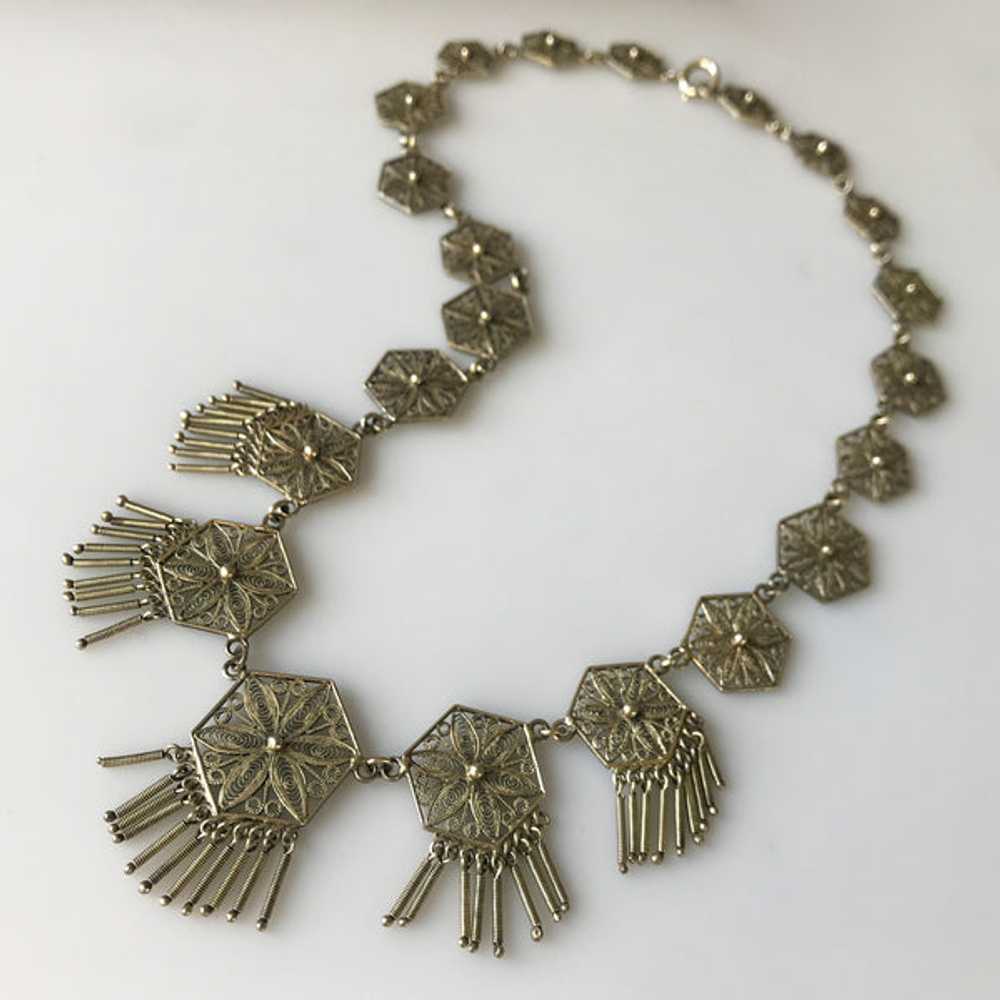 1920s Italian Silver Vermeil Filigree Necklace wi… - image 2