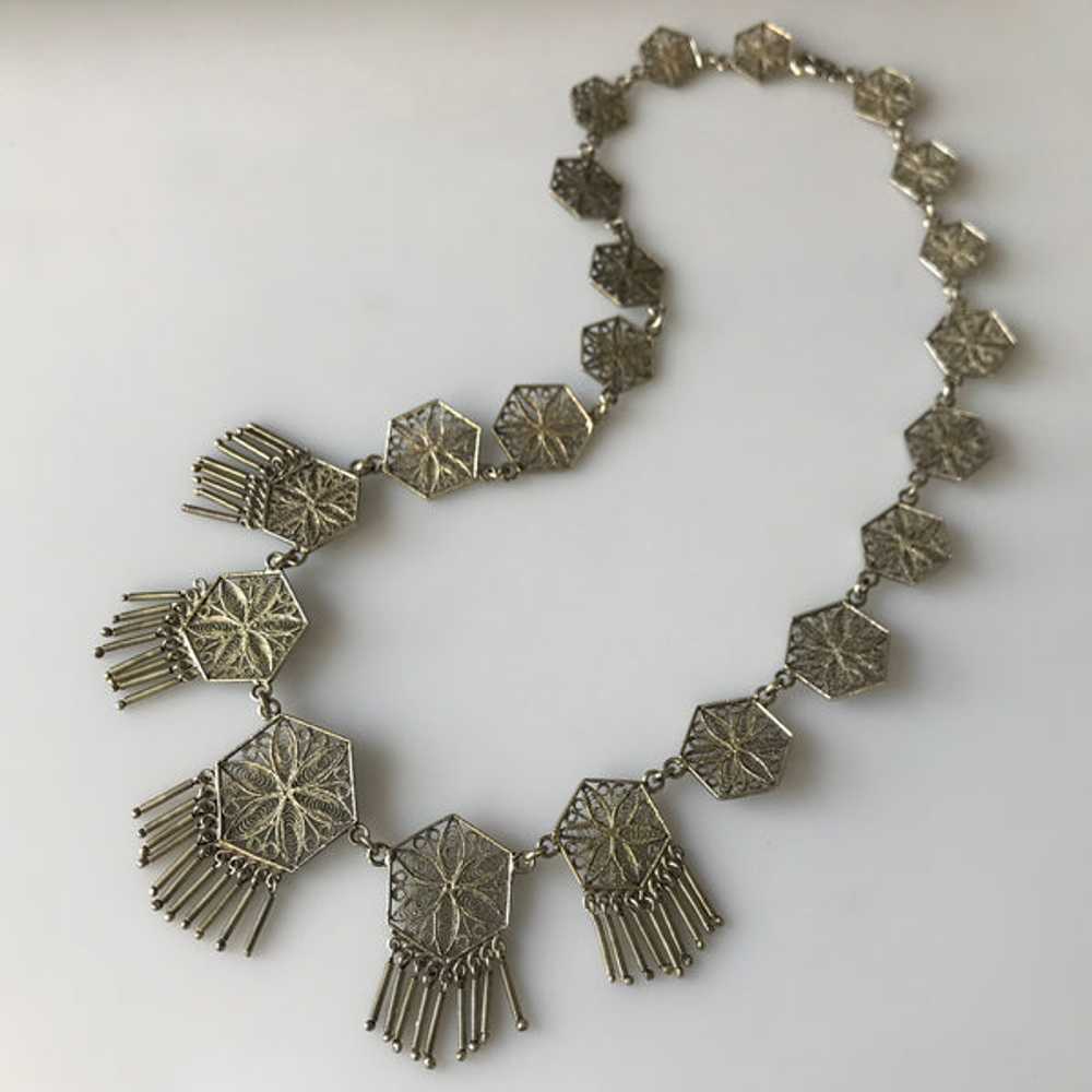 1920s Italian Silver Vermeil Filigree Necklace wi… - image 3