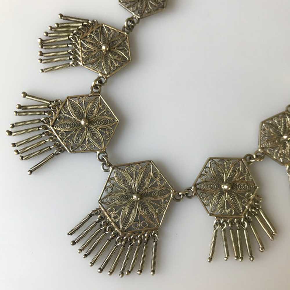 1920s Italian Silver Vermeil Filigree Necklace wi… - image 5