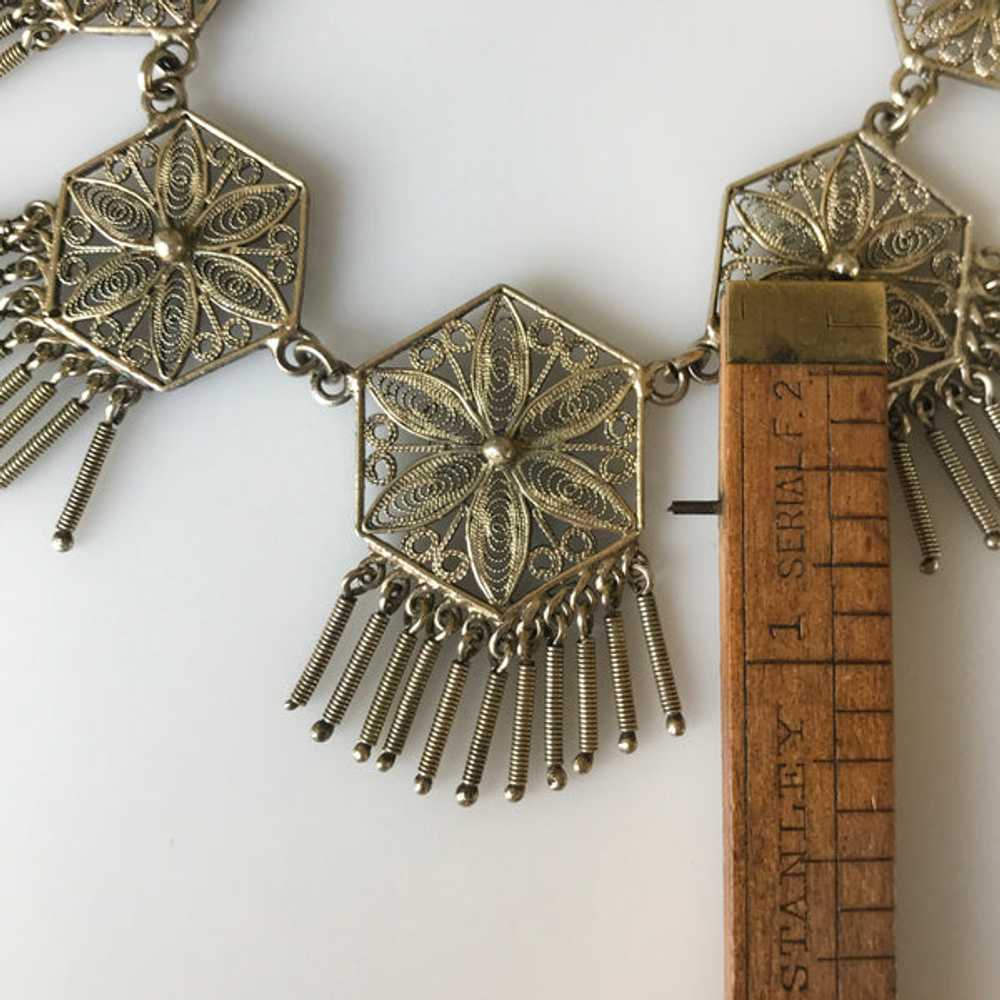 1920s Italian Silver Vermeil Filigree Necklace wi… - image 9