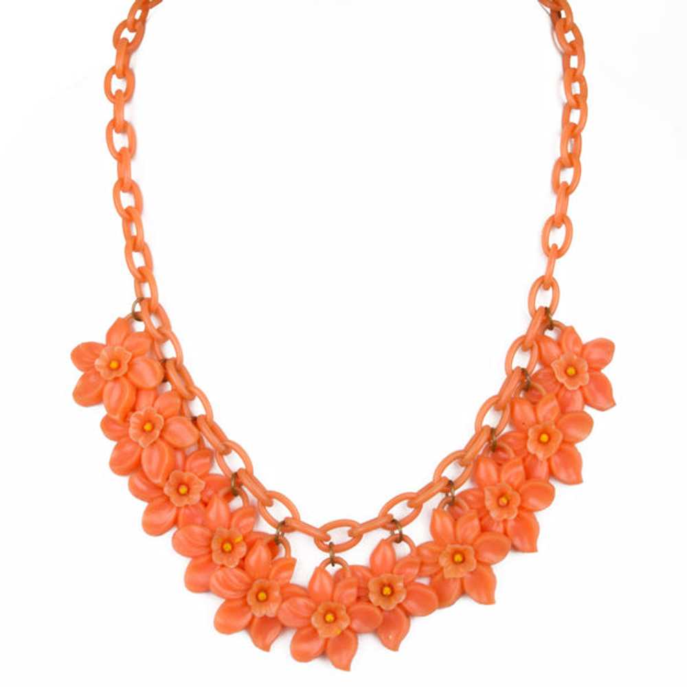 1940s Coral Daffodils Celluloid Necklace - image 1