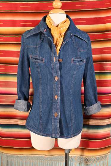 Lucky Brand Western Style Denim Shirt w Pearl Snaps- Sz. S Long Sleeve  Cowgirl