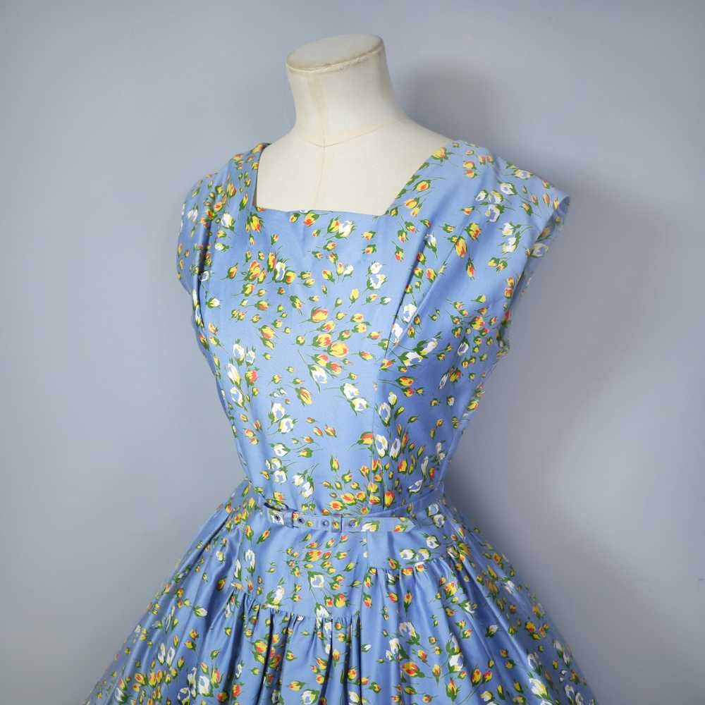 50s BLUE FULL SKIRTED DRESS BY RODNEY IN RED AND … - image 10